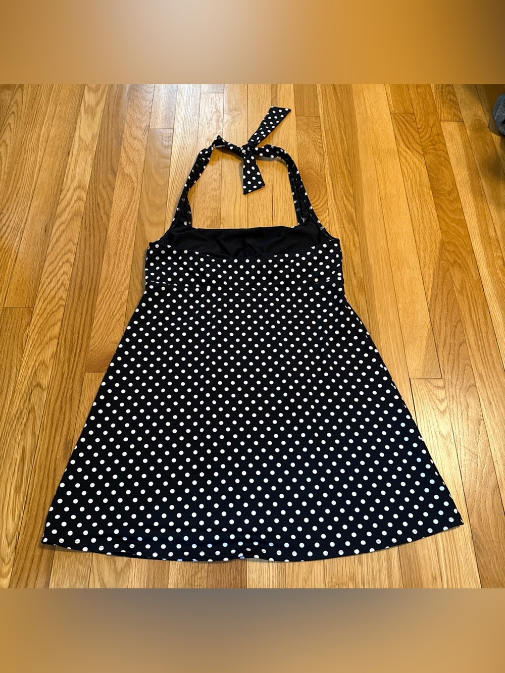 Lands End Black and White Polka Dot Halter Swim Dress with underwire. Sz 10 - Picture 2 of 5